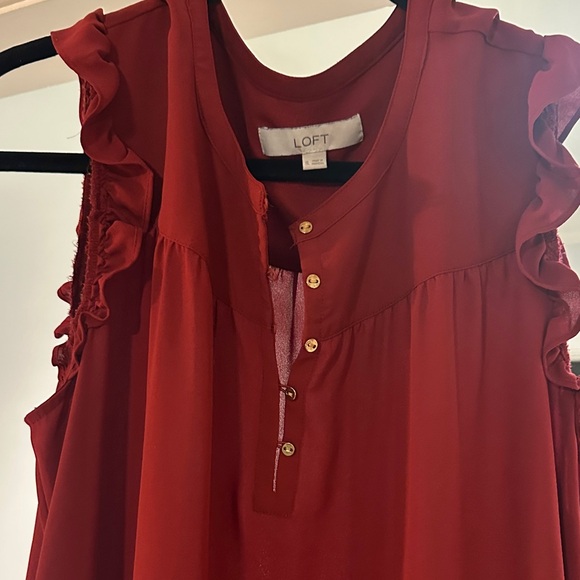 LOFT Deep Rust Ruffled Blouse - Picture 3 of 9